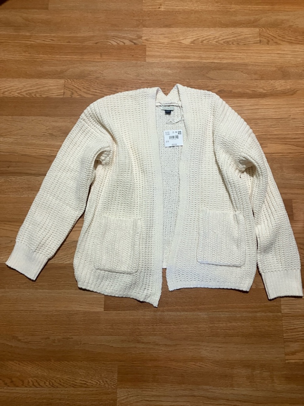 American Eagle Outfitters Cream Open-Front Knit Cardigan